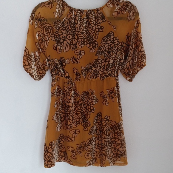 Y2K Hale Bob Womens Top Sz XS Gold Peasant Babydoll Velvet Burnout Puff Sleeves - Picture 5 of 9